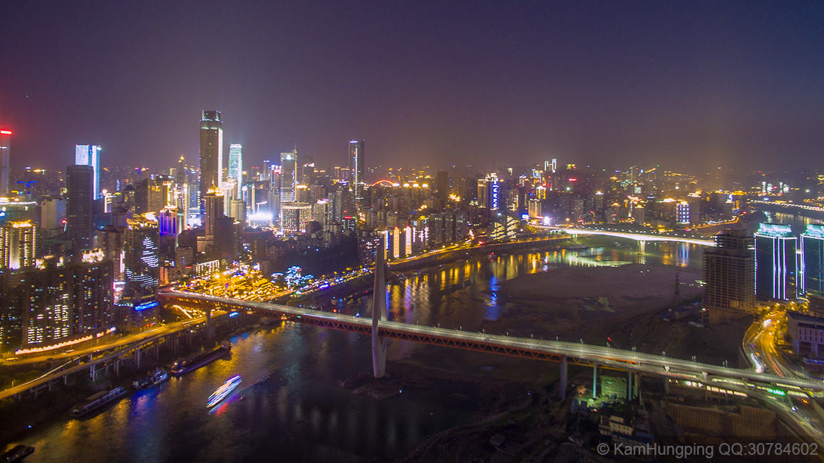 重慶市渝中半島夜景_千斯門大橋dji