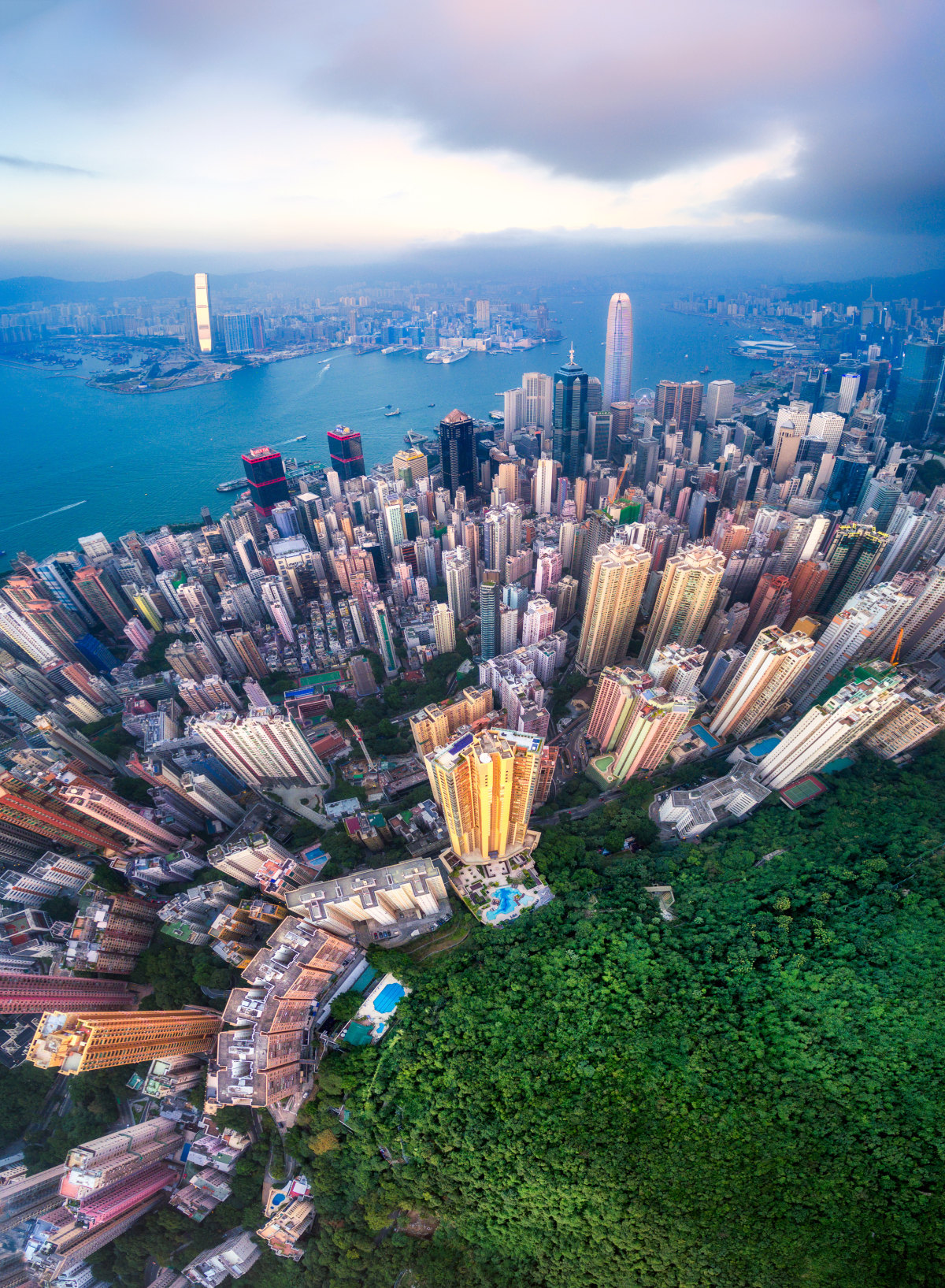 hong kong victoria peak drone aerial cityscape